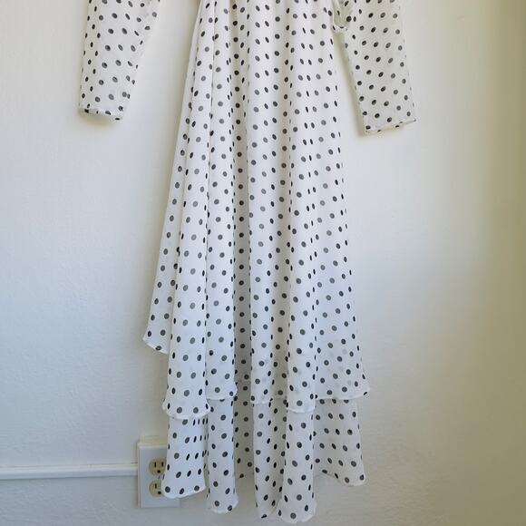 Betsey Johnson Wrap Dress Polka Dot White & Black High-Low Layered Sheer Lined 2 - Picture 7 of 11